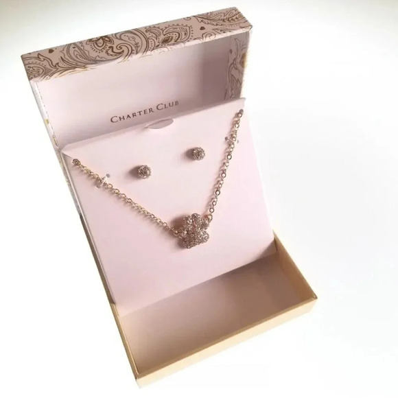 Charter Club Gold-Tone Pave Paw Pendant Necklace & Earrings Set - Picture 2 of 3